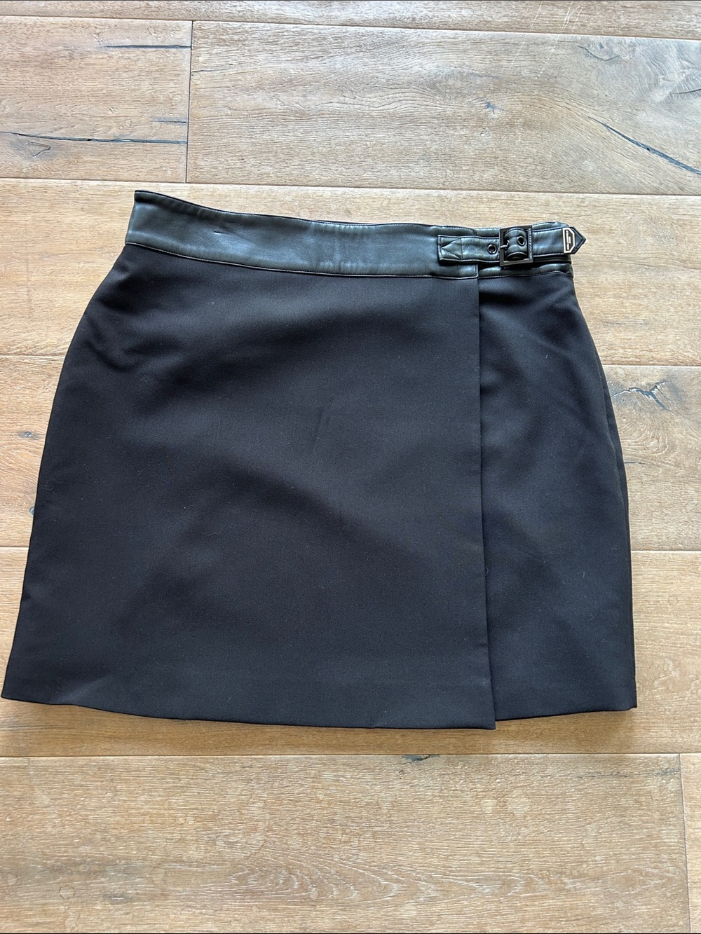Karl Lagerfeld Black Mini Skirt with Faux-Leather Buckle Waist
